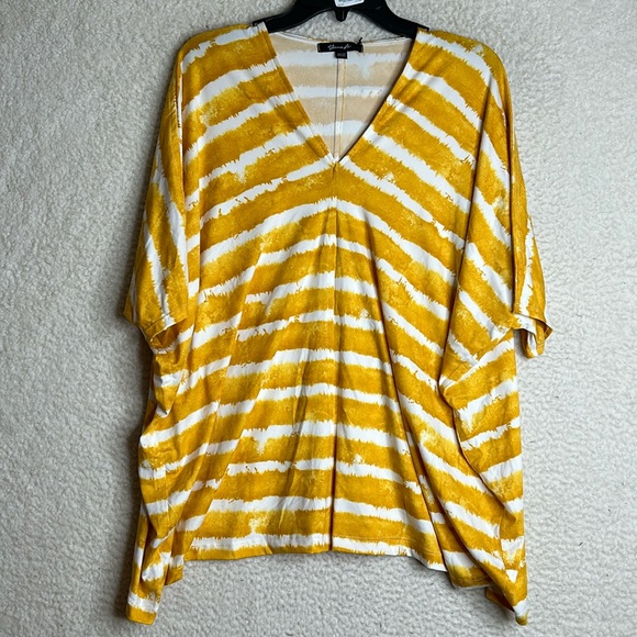 NWT Yana K Womens Tie Dye Striped Mid Sleeve V-Neck Oversized Tara Top One Size - Picture 3 of 8